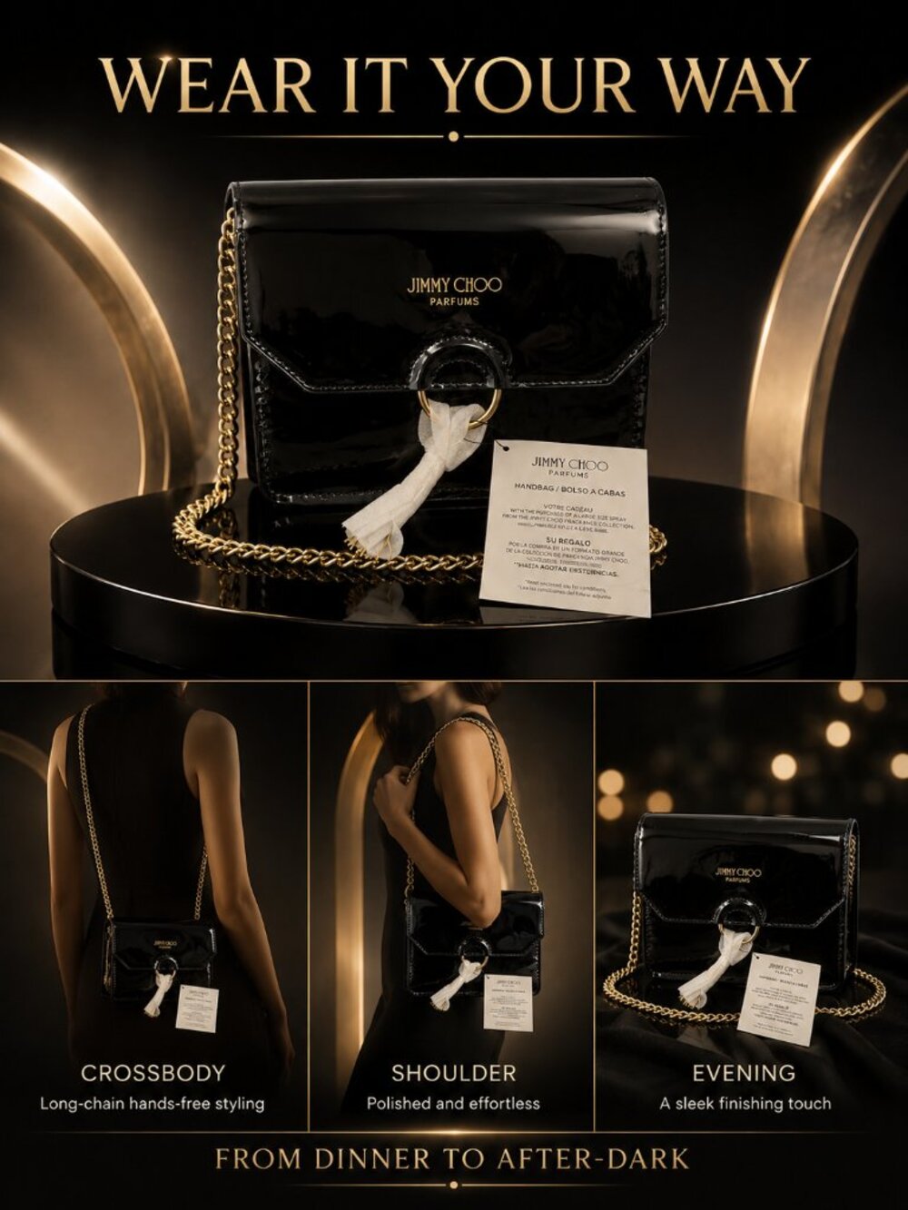 Jimmy Choo Parfums Black Patent-Look Chain Crossbody Bag NWT GWP - Picture 3 of 6
